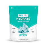 TRULABS Hydrate Glacier packet close-up highlighting sugar-free electrolytes for on-the-go hydration.