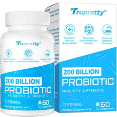 Trupretty Probiotics bottle pour for easy daily intake and digestive balance.