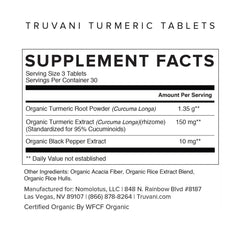 Truvani curcumin tablets close-up showing small, easy-to-swallow design for daily use.