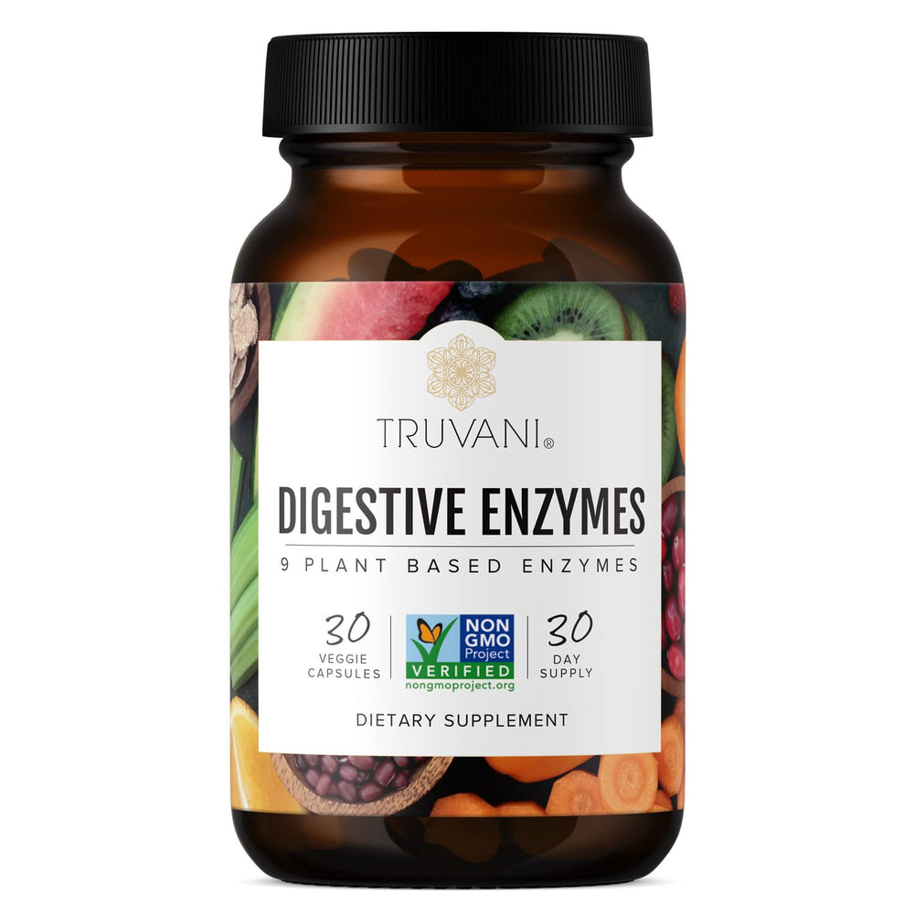 Truvani Digestive Enzymes bottle front with clear label