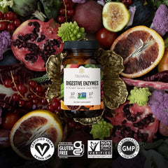 Truvani Digestive Enzymes capsules poured into a hand for daily use