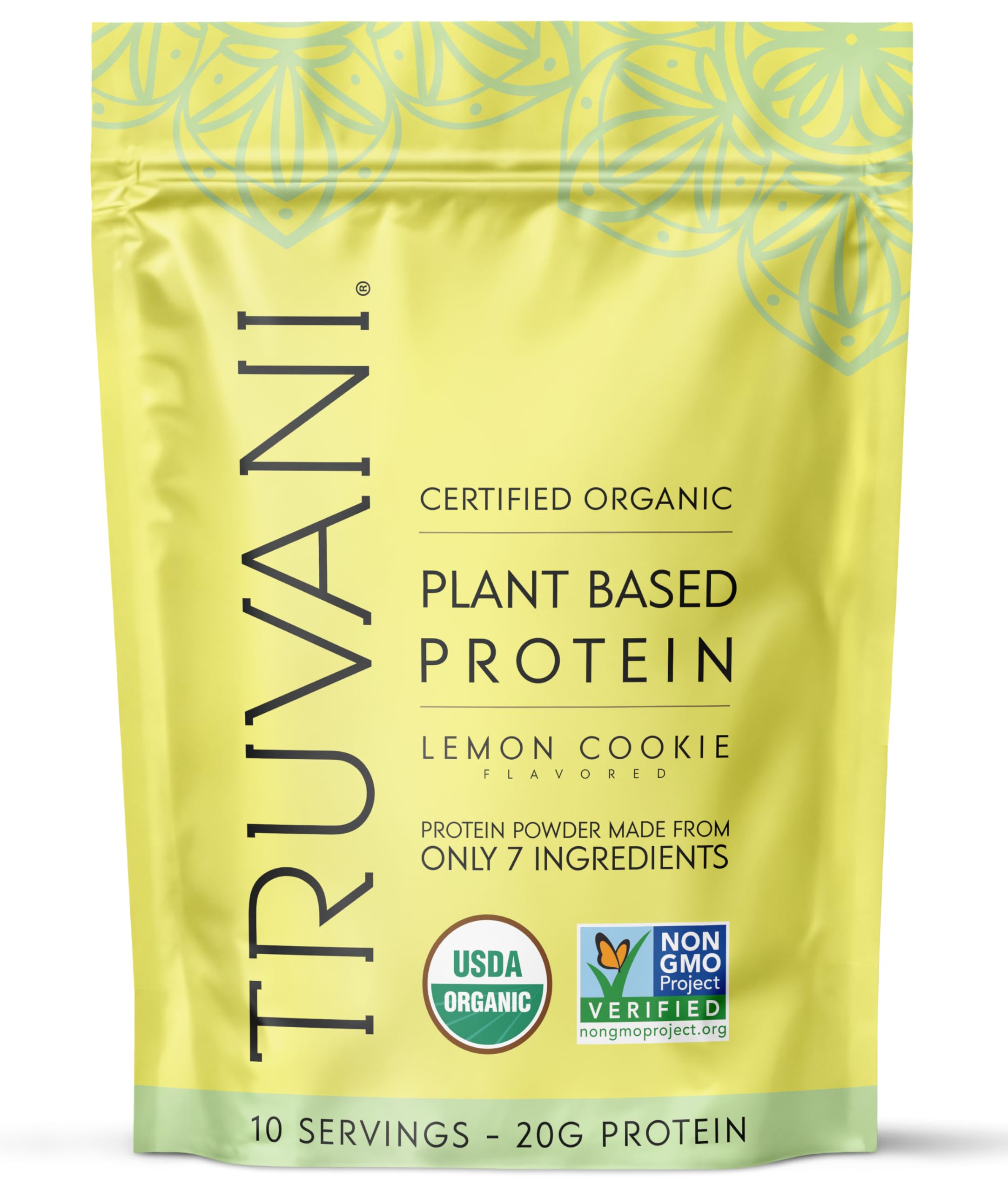 Truvani Lemon Cookie protein jar showing clean, organic ingredients for everyday protein