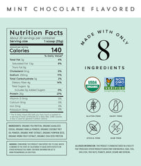 Truvani Mint Chocolate ingredients panel showing clean, allergen-free formula.