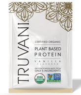 Truvani Vanilla pea protein powder; a clean plant-based protein for dairy-free shakes.