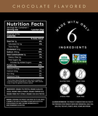 Single-serving packet of Truvani chocolate protein powder for on-the-go shakes