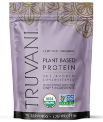 Truvani vegan pea protein powder unflavored bag for smooth shakes