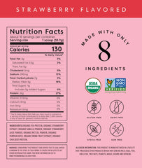 Truvani vegan pea protein strawberry tub back emphasizes certifications and transparent ingredients for trusted nutrition