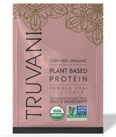 Truvani vegan pea protein powder in vanilla chai for smooth shakes.