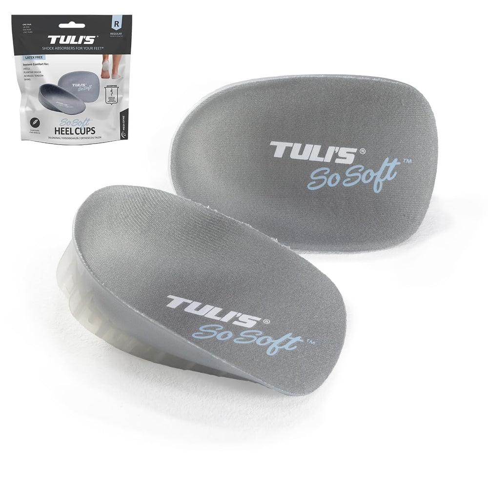 Tuli's So Soft Heel Cups packaging and branding highlight cushioning for daily comfort.
