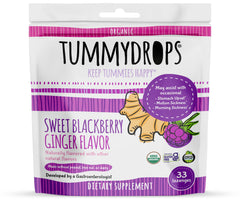 Tummydrops sweet blackberry ginger bottle close-up highlights organic ginger flavor for daily use