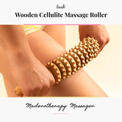 Tuuli wooden massage roller thigh; easing stiffness after workouts.