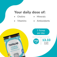 Twinlab Choline Cocktail glass with prepared drink demonstrates convenient energy support.