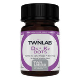 Twinlab D3 K2 Dots bottle front for bone health and immune support.