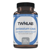 Twinlab Potassium Caps bottle front view highlighting electrolyte support for heart and muscle health.