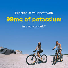 Twinlab Potassium Caps bottle with dosage info close-up emphasizing 99 mg per capsule.