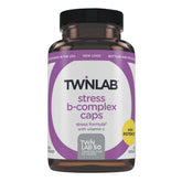 Twinlab Stress B-Complex caps shown for energy support in easy-to-take capsules.