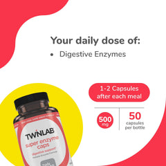 Twinlab Super Enzyme Caps label detail emphasizing the enzyme blend for gut health.
