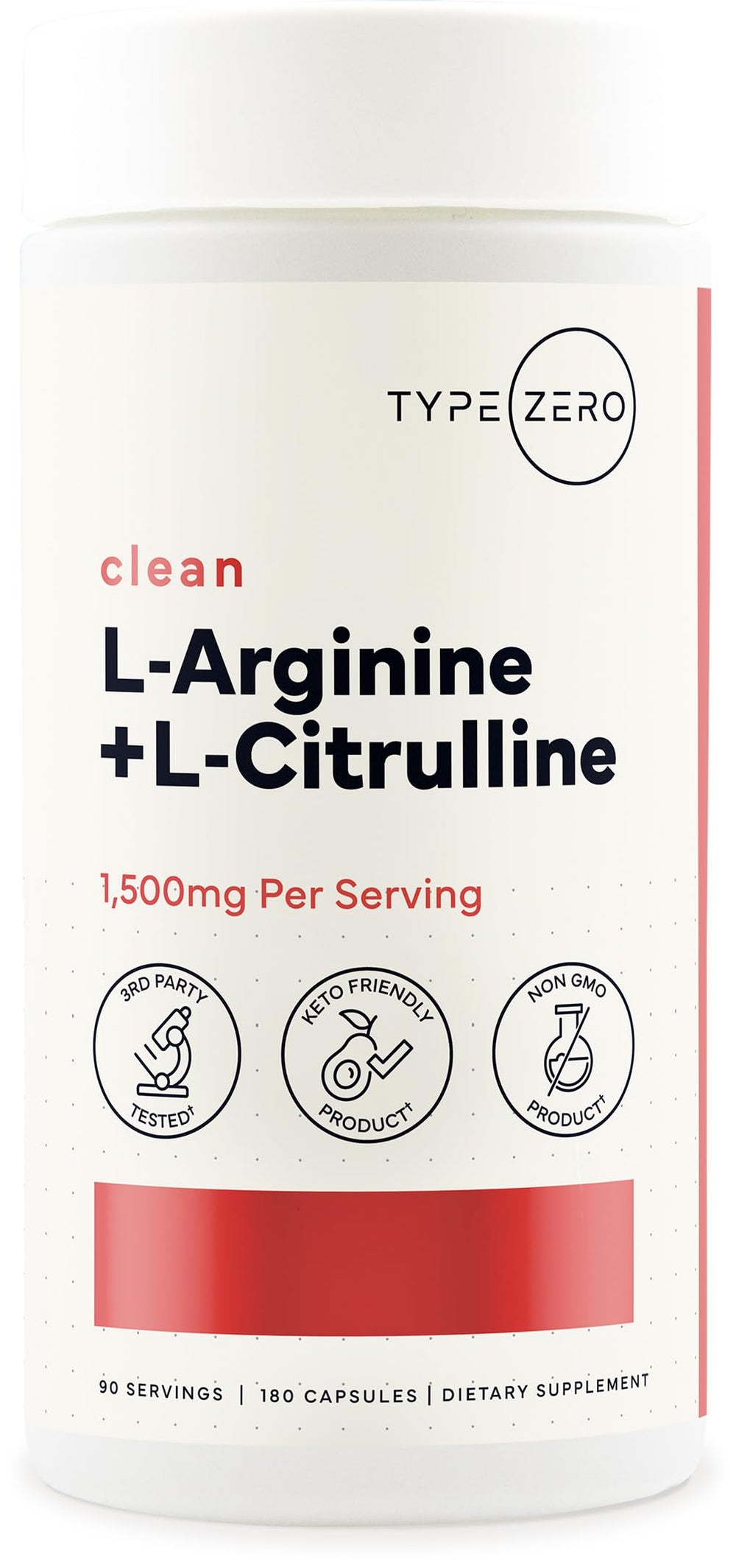 Type Zero bottle of L-Arginine + L-Citrulline designed for endurance support.