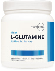 Type Zero L-Glutamine powder bottle, ideal for daily vegan supplementation.