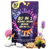 tzaxyan 20-in-1 beef organ liver bottle promotes natural energy with grass-fed nutrition.
