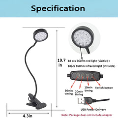 Close-up of 660nm red and 850nm infrared LEDs for deep tissue reach.