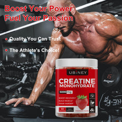 Ubiney Creatine gummies label showing 5000mg per serving for endurance