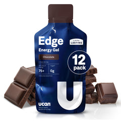 UCAN Edge chocolate gel shot packaging ready for on-the-go energy during workouts