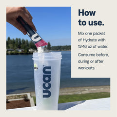 UCAN Hydrate watermelon flavor stickpack supporting recovery after long workouts