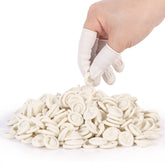 Ueixieo white latex finger cots protect fingertips from oils during crafting.