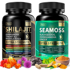 Uheco Shilajit Sea Moss Vitality Bundle bottle highlighting a complete minerals blend for daily vitality.