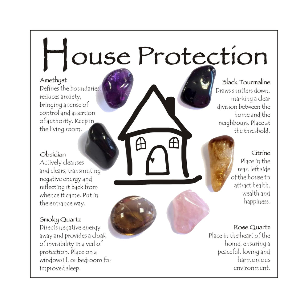 Ukodnus house protection crystal set with six polished stones for energy cleansing at home.