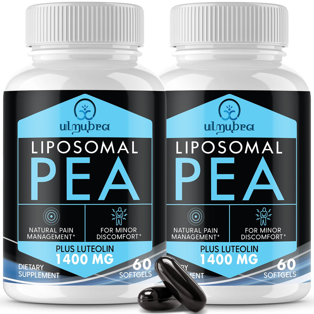Ulmubra Liposomal PEA 1300mg bottle emphasizes enhanced absorption for daily comfort.