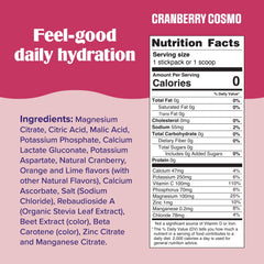 Glass of prepared Ultima Replenisher Cranberry Cosmo drink showing vibrant color