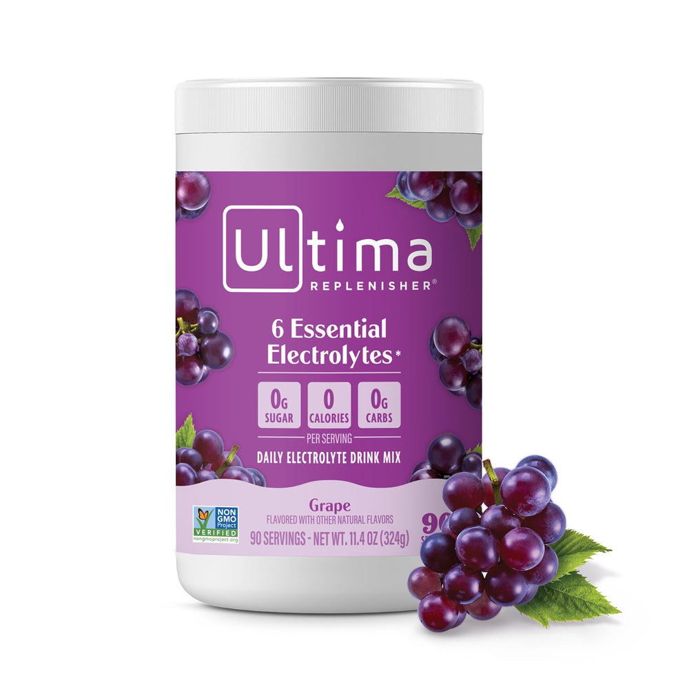 Ultima Replenisher grape electrolyte canister for daily hydration.