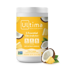 Ultima Replenisher Mocktini Piña Colada tub shown for sugar-free hydration.