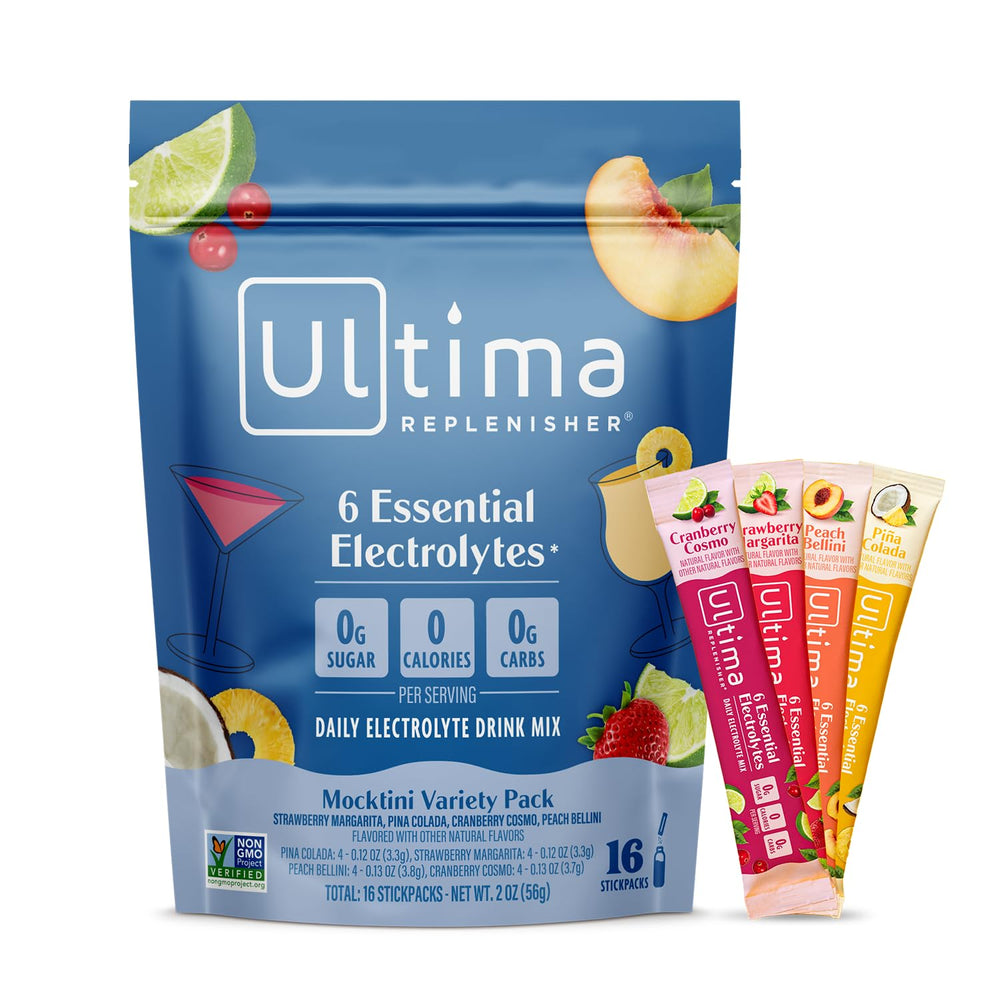 Ultima Replenisher Mocktini Strawberry Margarita stickpack ready to mix for hydration on the go.