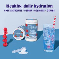 Pouring Ultima Replenisher into a water bottle for on-the-go hydration.