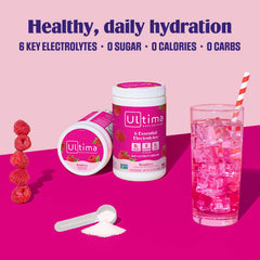 Scoop of Ultima Replenisher being stirred into water for quick hydration.