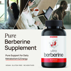 Ultra6 Berberine capsules daily dose close up highlights flexible 1200–1800mg option.