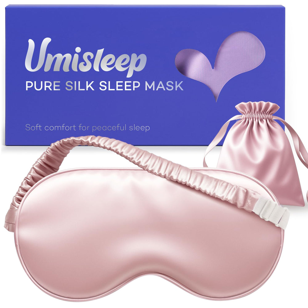 Umisleep sleep mask in pure mulberry silk for luxurious, gentle comfort.