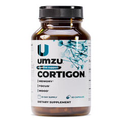 UMZU Cortigon bottle front showing calm focus and stress support potential