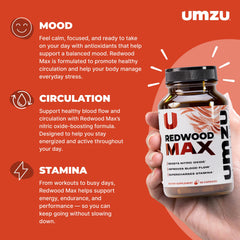 UMZU Redwood Max bottle pour demonstrates convenient daily dose for circulation and stamina