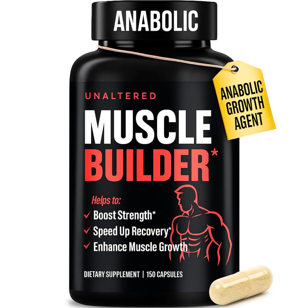 UNALTERED Anabolic Muscle Builder bottle shown for natural strength support.