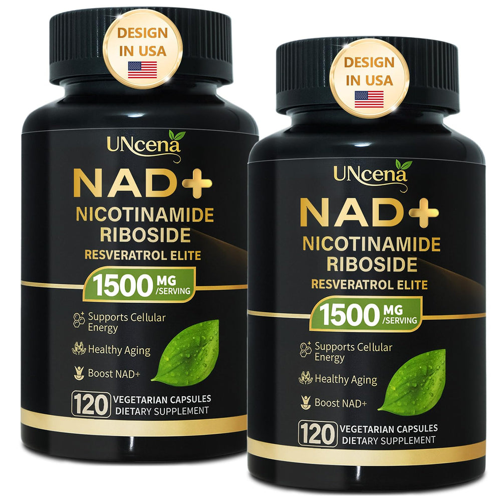 UNcena NAD supplement bottle supports cellular vitality and energy.