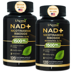 UNcena NAD supplement bottle supports cellular vitality and energy.