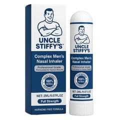 Uncle Stiffy nasal inhaler with a compact pocket design for quick energy.