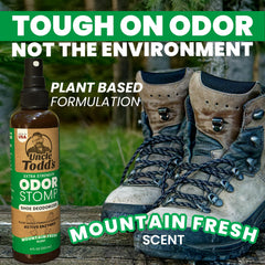 Applying Uncle Todd's Odor Stomp demonstrates even coverage on footwear