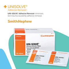 UNI-SOLVE wipes remove tape from skin with aloe comfort and subtle fragrance.