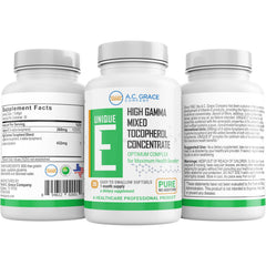 Close-up of Unique E A.C. Grace softgels on label