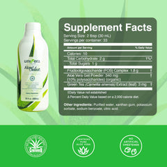 Univera Aloe Vera Juice bottle side showing 33 oz packaging for month-long use